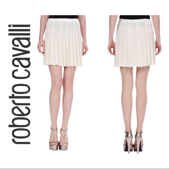 Roberto Cavalli Cream Knit Pleated Skirt US 10 - Picture 1 of 11